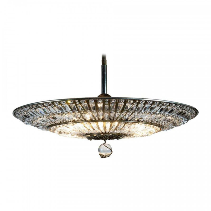 Lustre tambour 12 lumières Jayvionna, Laiton vieilli, H 24 po x l 58 po x P 58 po, Transparent