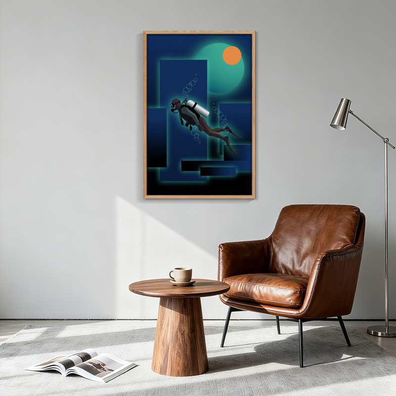 Ensemble de 1 tableau sur toile représentant un plongeur sous-marin, 48"H x 36"W, Natural