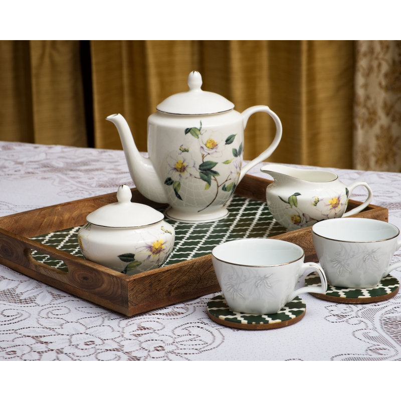 Aiesha Solid Wood Tray, White/Green