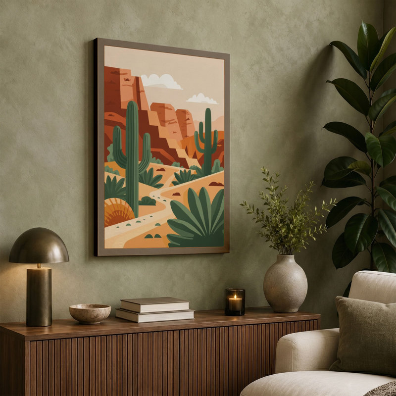 Desert at Noon Southwestern - Wrapped Canvas, 24x16 - 61.0 x 40.6 cm, Taupe Border