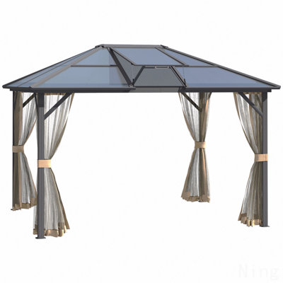 Moustiquaire en aluminium 10X12FT pour l'extérieur avec toit en polycarbonate et évent supérieur