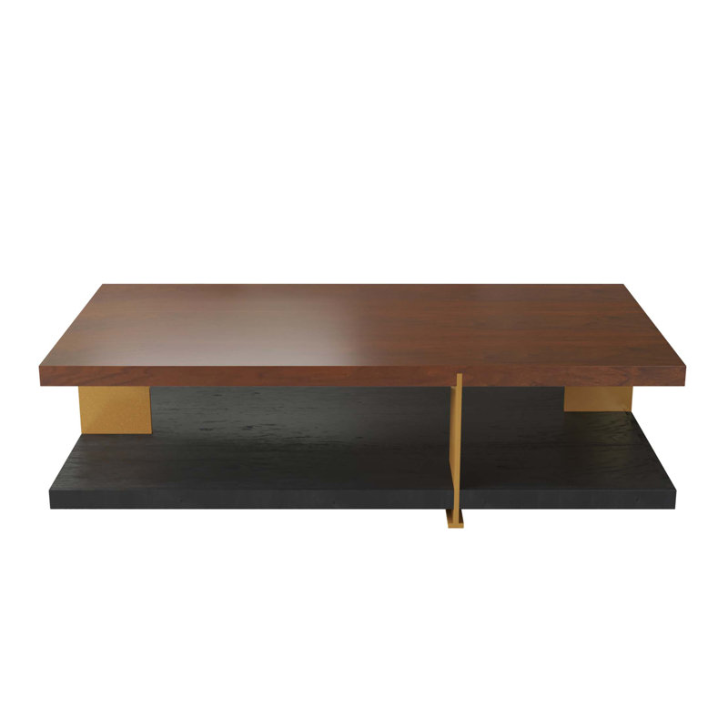Classica Rectangle Wood Coffee Table, Walnut Top/Black/Yellow Base