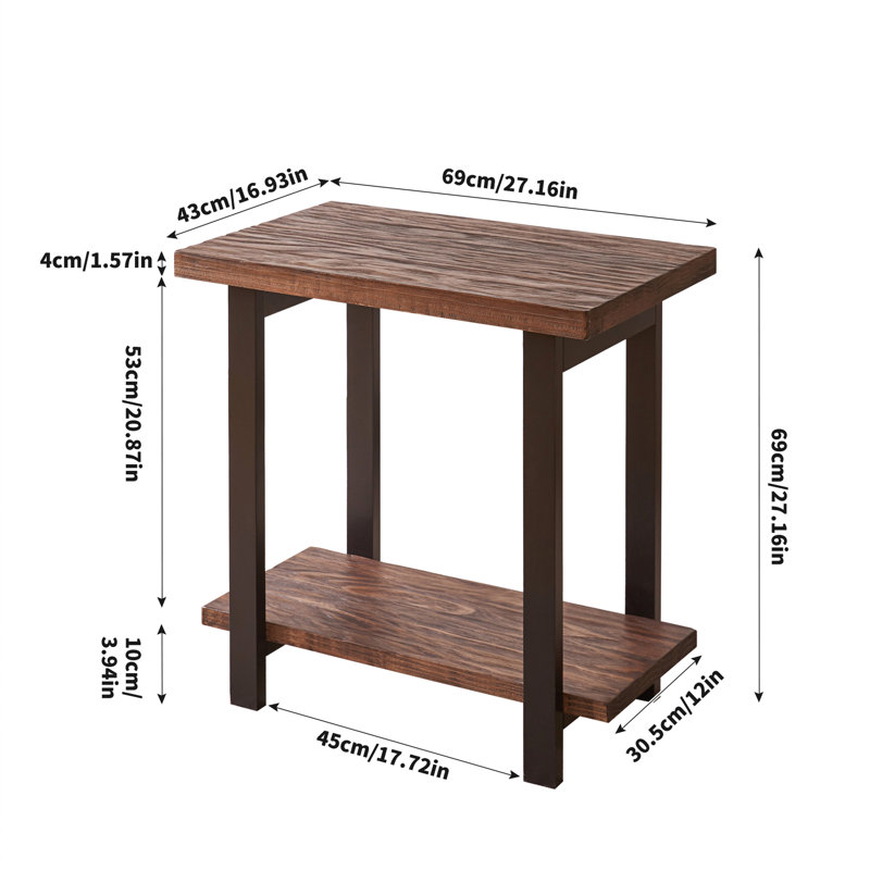 Tables de bout compactes rustiques avec rangement, bois de pin massif, pieds en bois d'hévéa, maison de campagne