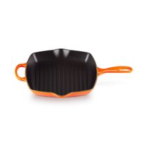 Technique 8 Square Cast Iron Skillet & Lid and Grill Pan Bright Orange  Enameled