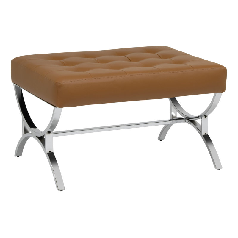 Alexuis Faux Leather Ottoman, Chrome/Caramel Brown Faux Leather