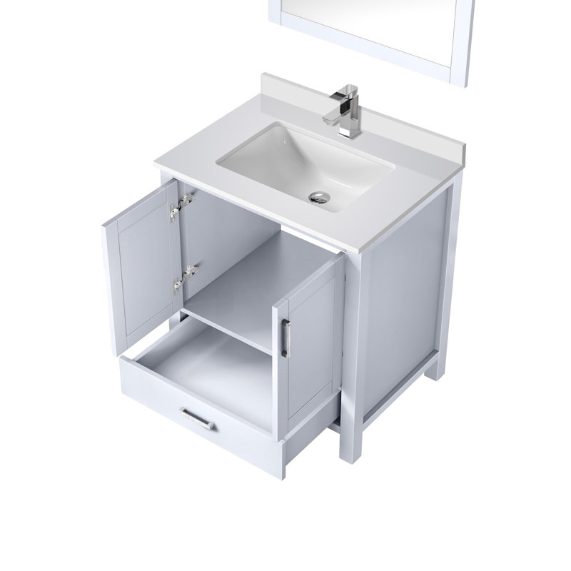 Jacques 30 in. W x 22 in. D Bath Vanity, Faucet Set, and 28 in. Mirror, White Quartz, White