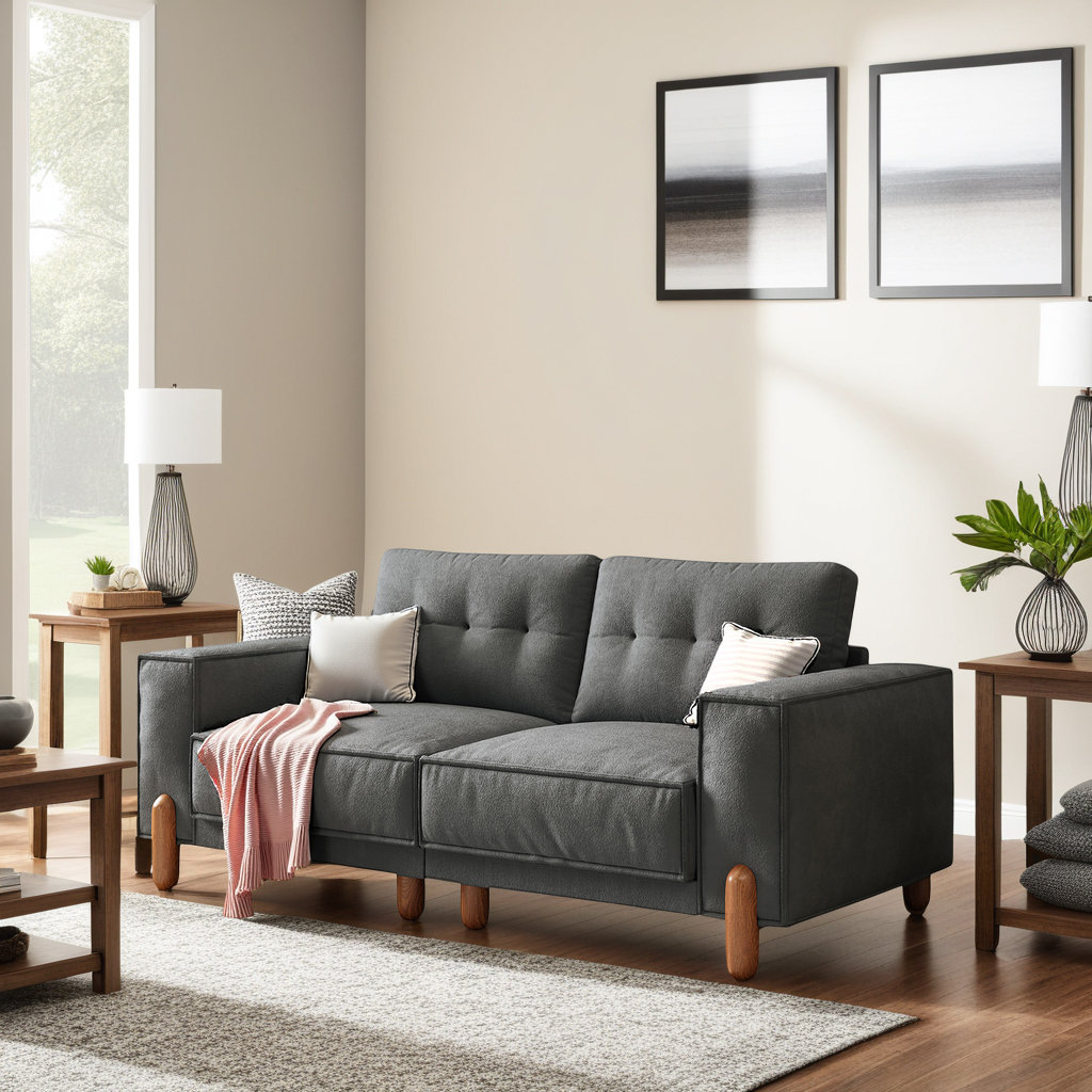 Ebern Designs Modern Loveseat Sofa, Tufted Back Sofa, Wooden Leg and ...