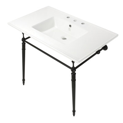 Lavabo de salle de bain console rectangulaire en céramique avec trop-plein Edwardian