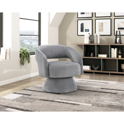 Élégante chaise pivotante en gris foncé, revêtement en velours côtelé, assise grise en bois massif, support, mobilier d'intérieur