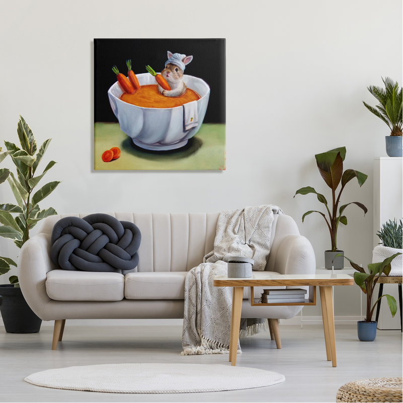 Lapin, carotte, soupe aux légumes, bain, portrait d'animaux par Lucia Heffernan - peinture sur toile tendue