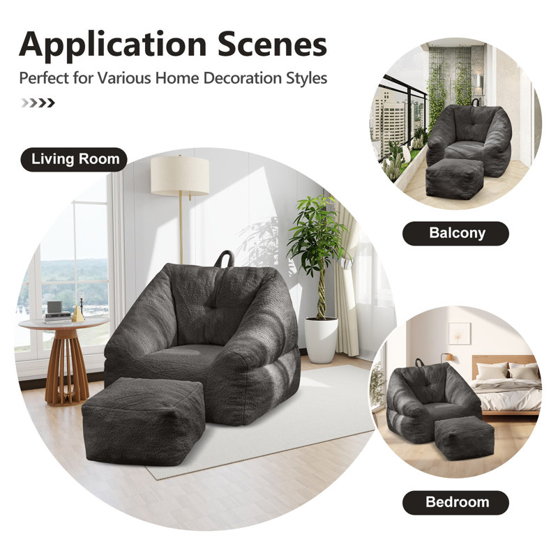 Big Beanbag Chair with Ottoman, Adult Bean Bag Chair with Filler for Living Room, Comfy Beanbag Chair for Adults with Filling