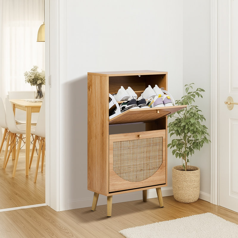 Armoire de rangement à chaussures en rotin, H 38,6 po x l 21,3 po x P 9,5 po, Brun