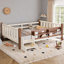 Lit plateforme pour enfants pleine grandeur, conception de bibliothèque de rangement intégrée, fabrication en pin et en panneau de fibres à densité moyenne, beige chaud, aucun sommier tapissier requis