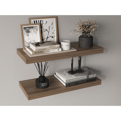 31.5" Wide  Floating Shelves Set Of 2, Shelves For Wall Decor For Bedroom, Bathroom Storage Shelves, Book Shelves For Living Room Mahogany