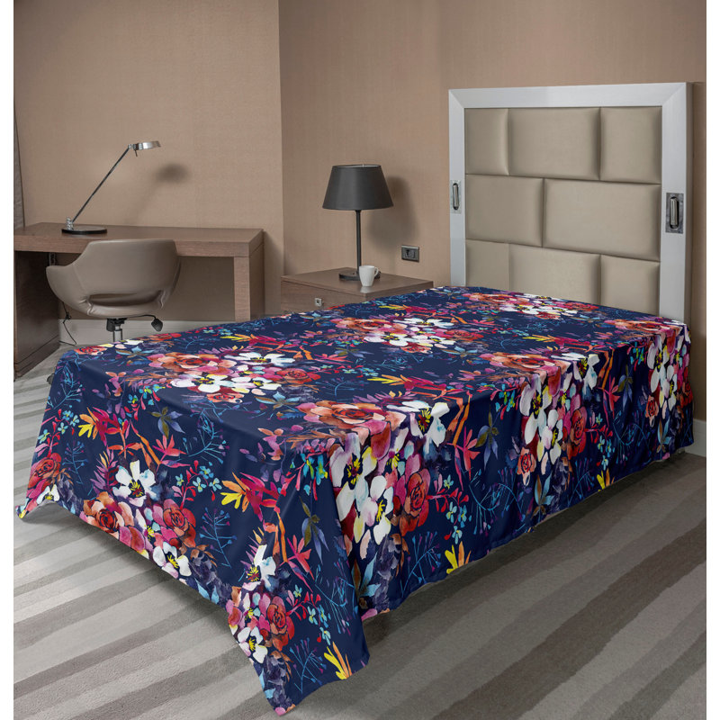 Ambesonne Floral Design Flat Sheet Jumble Cactus Flowers, Twin Flat Sheet, Quartz Coral Floral