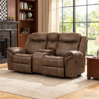 Modern 79" Wide Leatherette Manual Reclining Loveseat with Cup Holders & Storage Console，2-Seater Recliner，with Comfortable Foam & Pocket Coil Seating