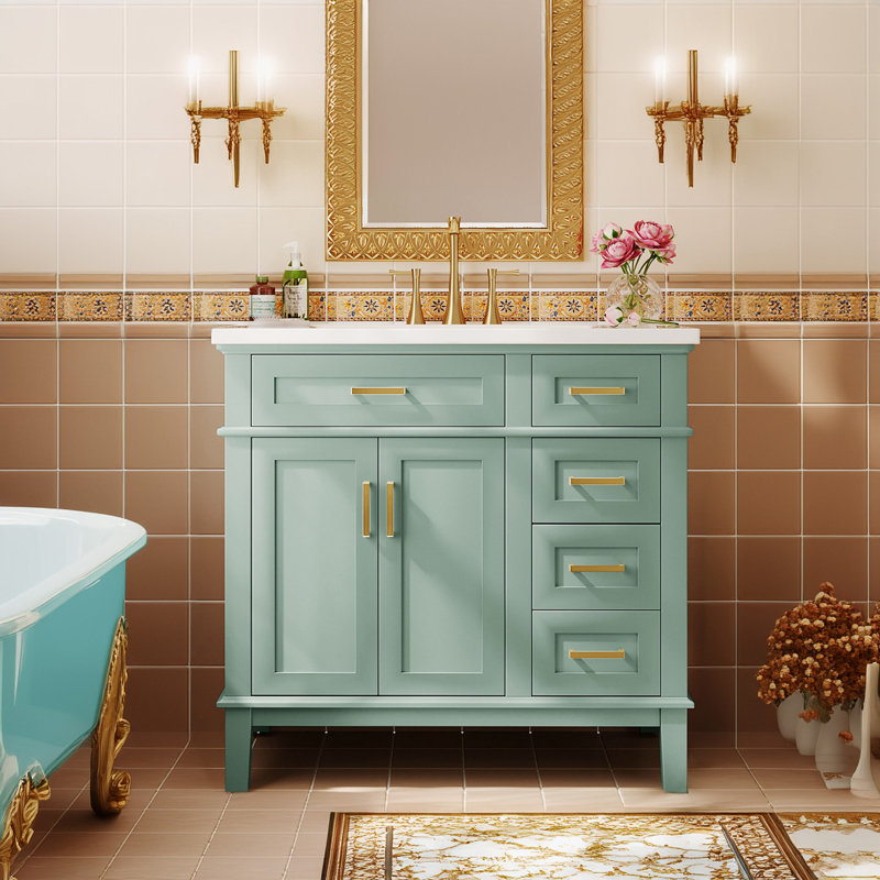 Armoire de salle de bain autoportante, Vert