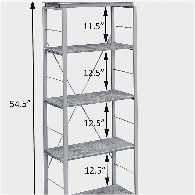 Grey and Silver 4-shelf Bookcase, Gray/Silver, (4 Shelves) 54.58"H x 24.58"W x 11.58"D