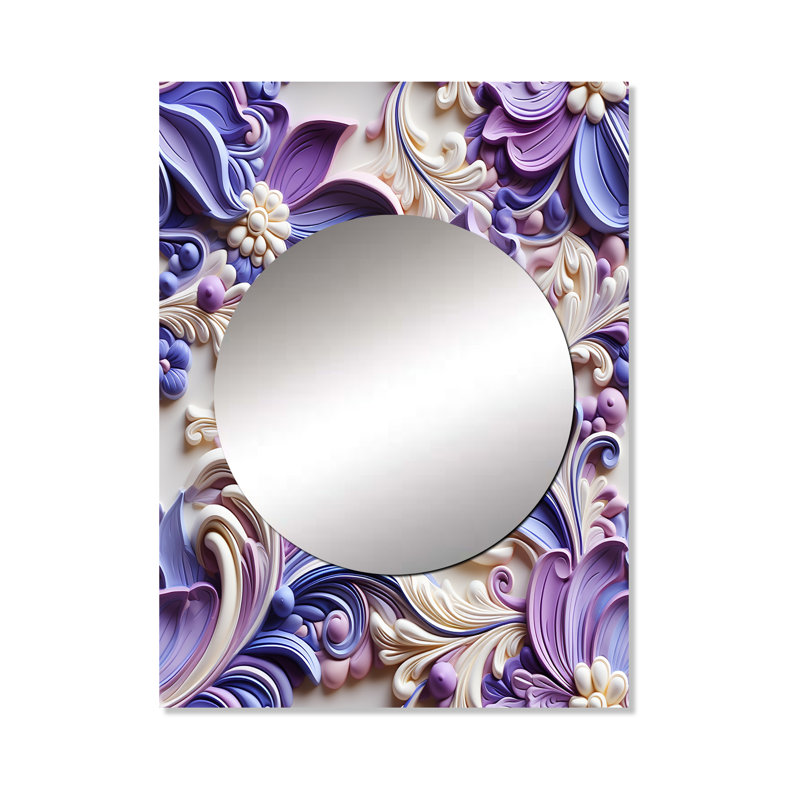 Jaymiah mauve lavande persan Paisleys - miroir mural à motif cachemire, motif floral cachemire, impression sur métal
