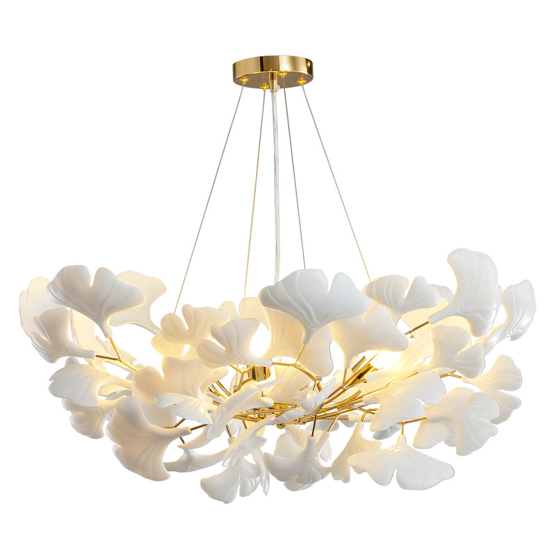 Light Ginkgo Chandelier, 6, 13.8"H x 31.5"W x 31.5"D, Gold
