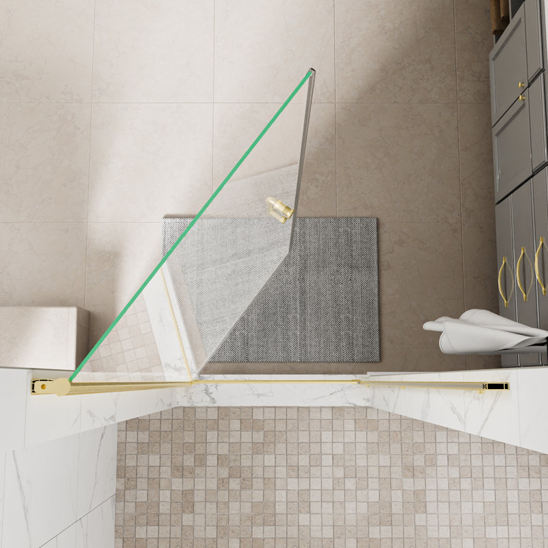Porte de douche en verre pivotante sans cadre de 34 à 36 po x H 72 po avec verre certifié SGCC, Or brossé, 34"W x 72"H