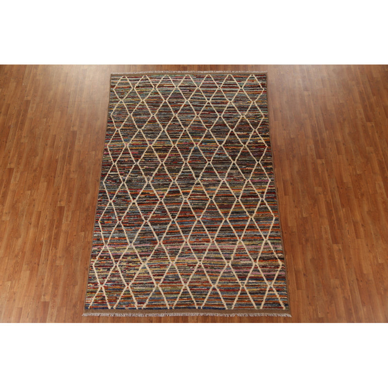 Tapis marocain en laine Trellis noué à la main 6 x 10