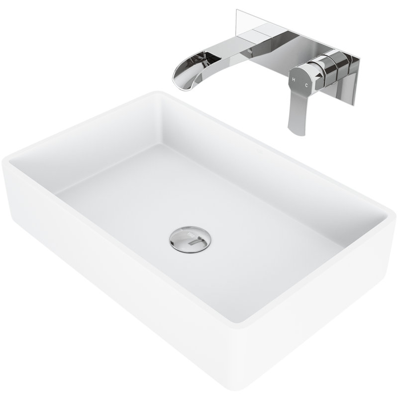 Eco-Friendly White Stone Rectangular Vessel Sink with Modern Faucet