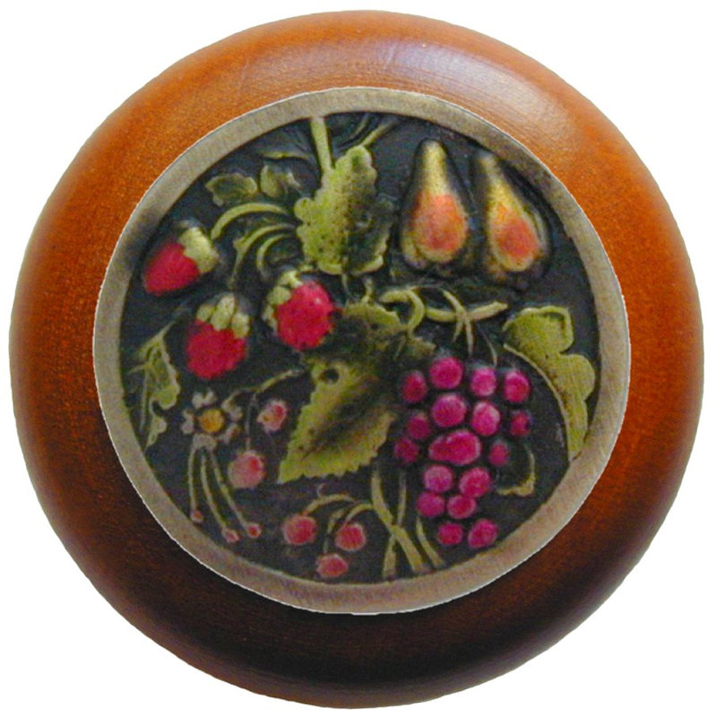 Tuscan Brass Hand-Tinted Cherry Wood Round Cabinet Knob