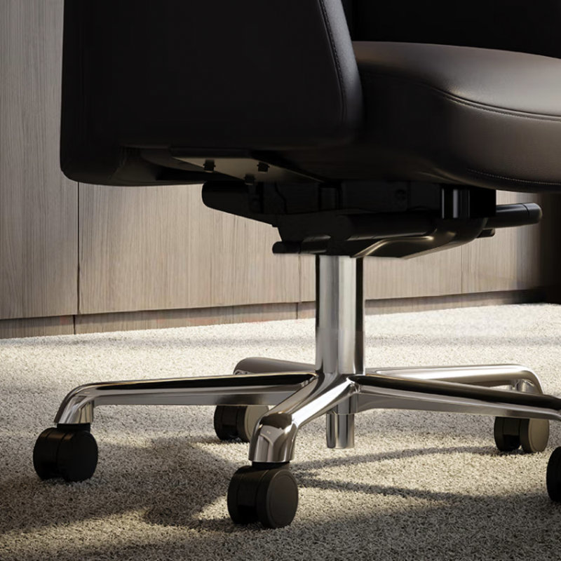 Genuine Leather Office Desk Chair With High Back Aluminum Swivel Base Ergonomic Synchro-Tilt Reclining Mechanism Real Leather Executive Chair