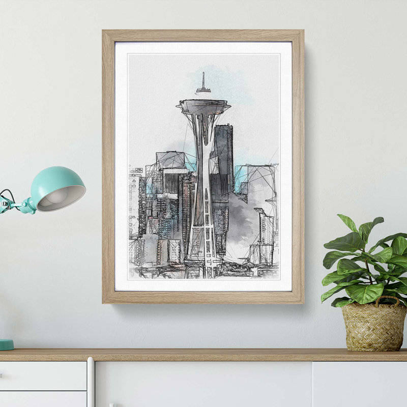Space Needle in Seattle Washington in Abstract - Framed Print, Oak Framed, 36cm H x 27cm W x 2cm D