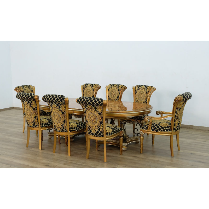 Ensemble de salle à manger extensible en bois massif 9 pièces Beadnell, Noir