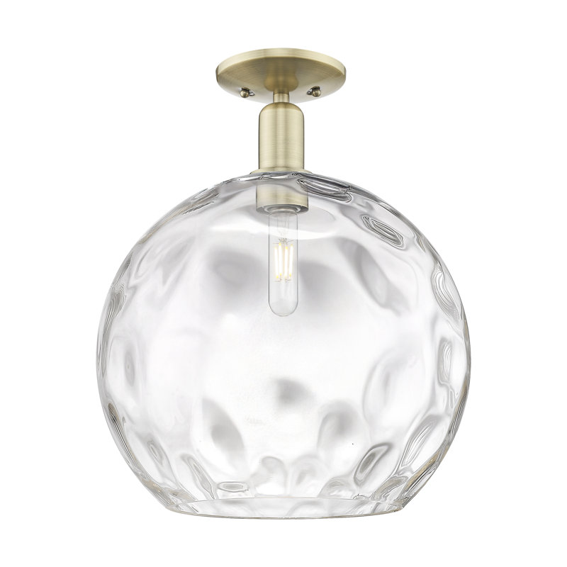 Arcadia - Champlon - 1 Light 13" Semi-Flush Mount - Antique Brass Finish - Clear Water Glass Shade, 16.63" H x 14" W x 14" D