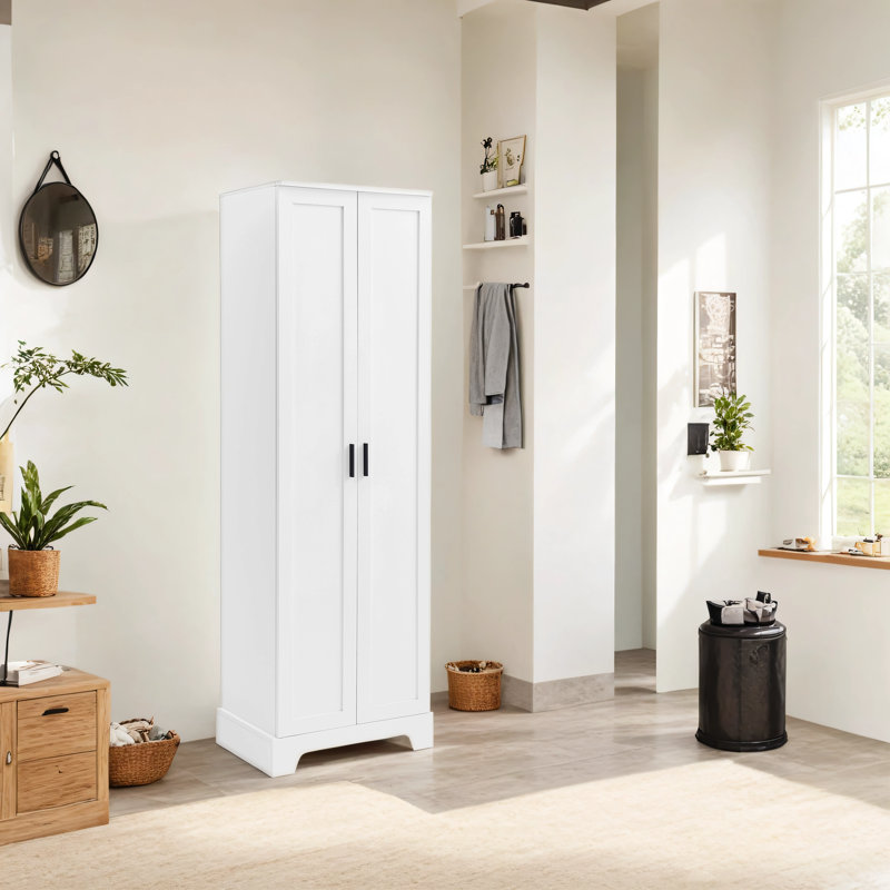 Armoire à linge autoportante en panneau de fibres à densité moyenne Nelsie, Blanc