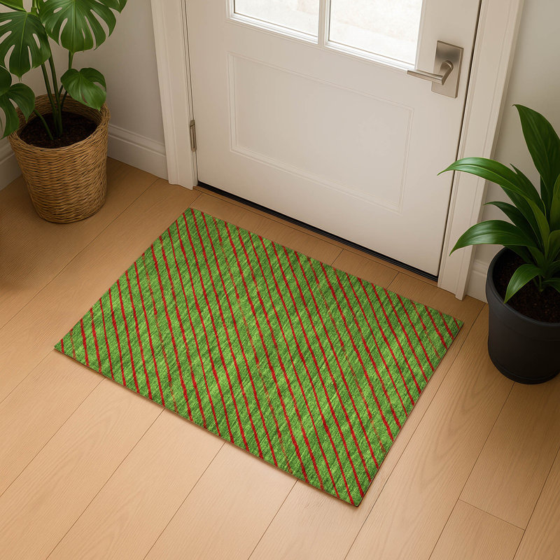 Premium Machine Washable Dockside AMF1819 Striped Holiday Rug, Rectangle 1'8" x 2'6"