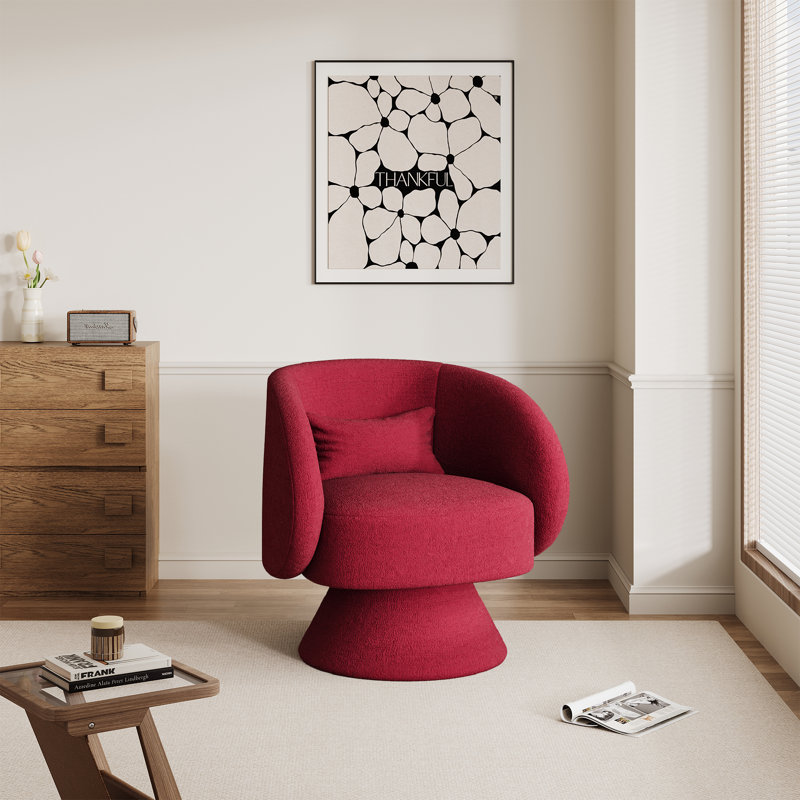 Modern Upholstered Swivel Barrel Chair, Red Teddy