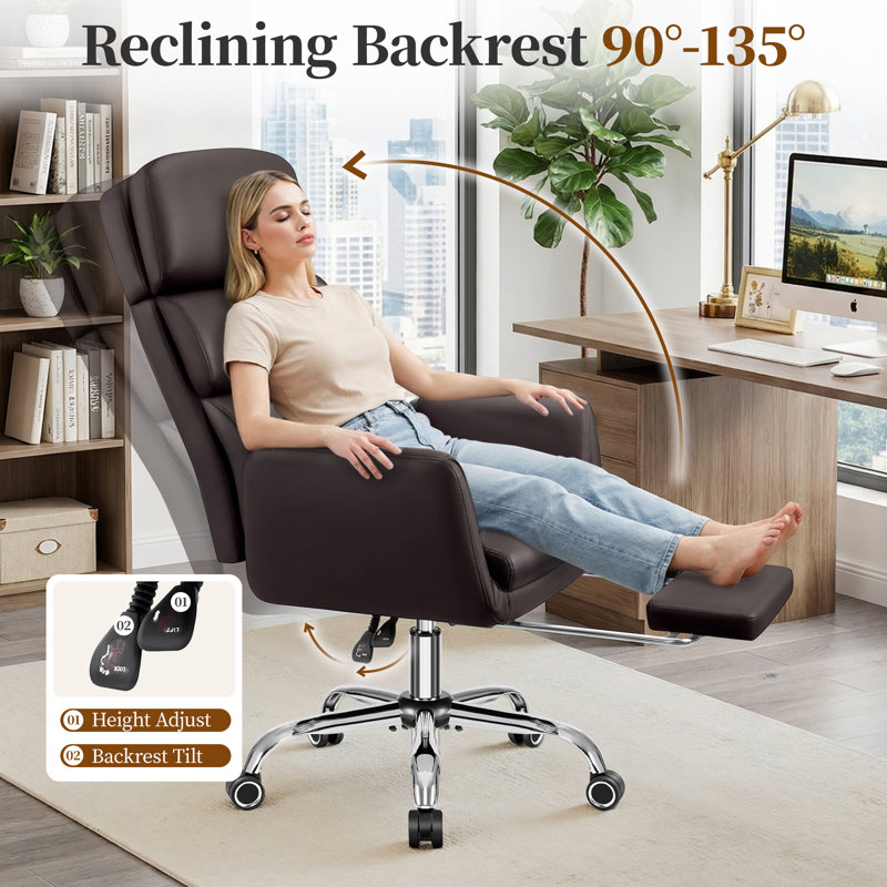 Edinson Executive Office Chair with Swing Out Armrests, Expanded Seating Space, Coffee Brown