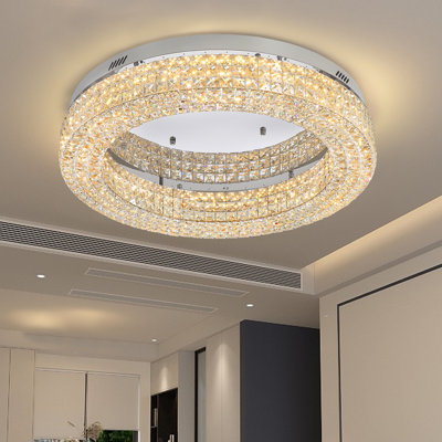 24" Crystal Chandeliers,round Chandelier For Living Room Modern Ceiling Light Fixture Lamp For Foyer Bedrooms Dining Room Hallway