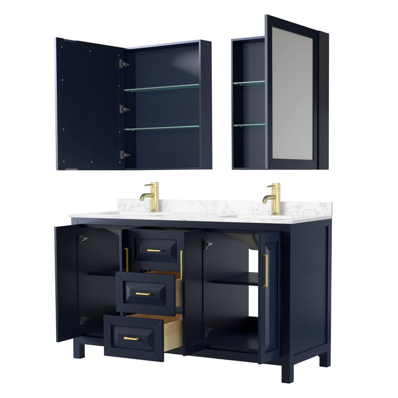 Daria 60'' W Double Vanity, Dark Blue, Brushed Gold