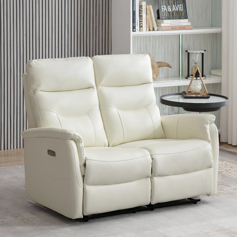 Viradis 52.4" Genuine Leather Zero Clearance Recliner Power Reclining Loveseat With USB Port, 2-Seater Recliner Couch