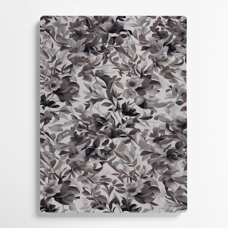 Abstrait floral 7, art mural gris en métal, H 11 po x l 14 po
