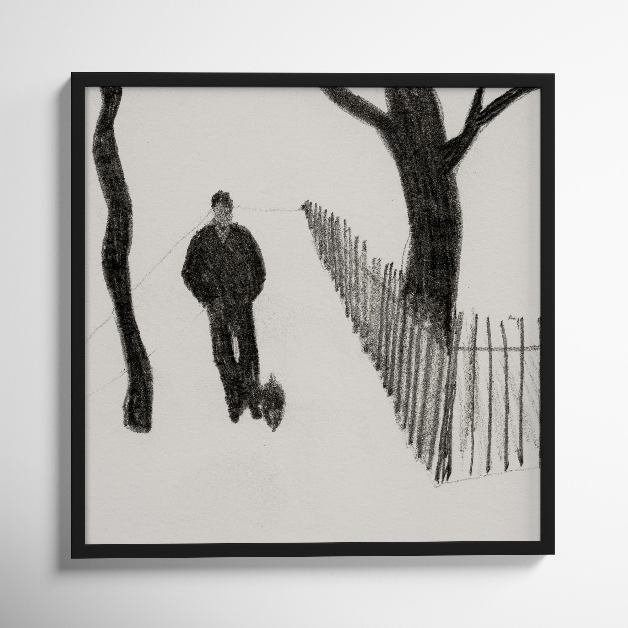 Walking The Dog by Simon Schneiderman, Black, 30" H x 30" W x 1.25" D