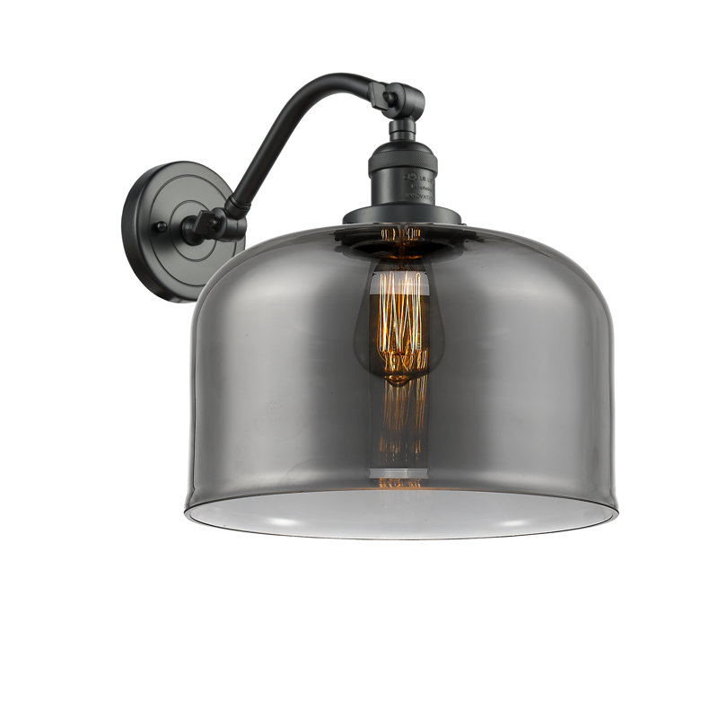Applique murale 1 lumière 12 po Bell, Plaqué couleur fumée, Ampoule à DEL rétro de 6 watts, Noir mat