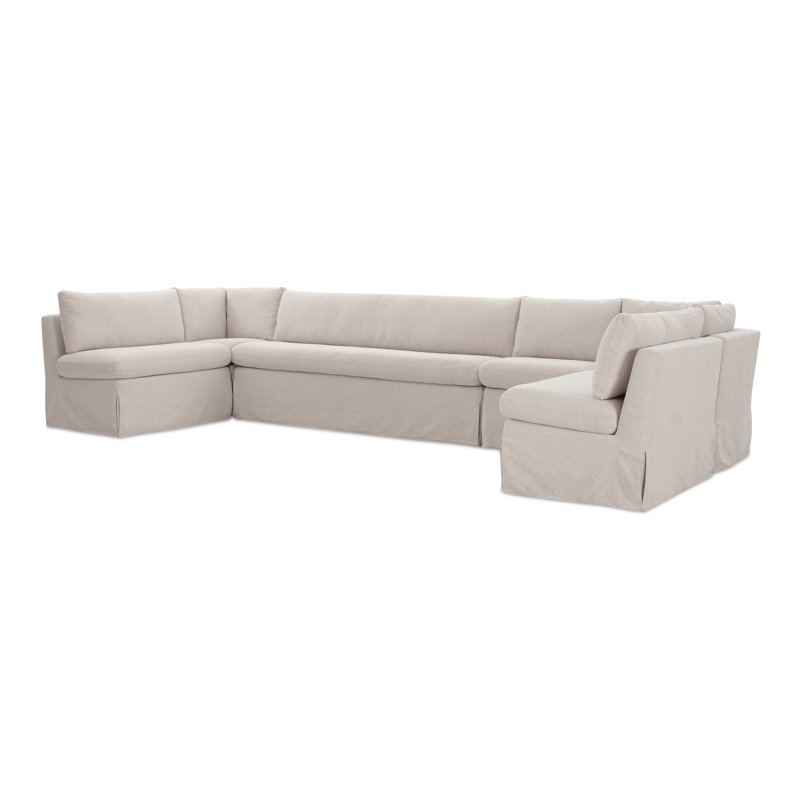 Gusella Slipcover Dining Banquette Beige 121In, U-Shape, 31.75" H x 154" W x 67.5" D