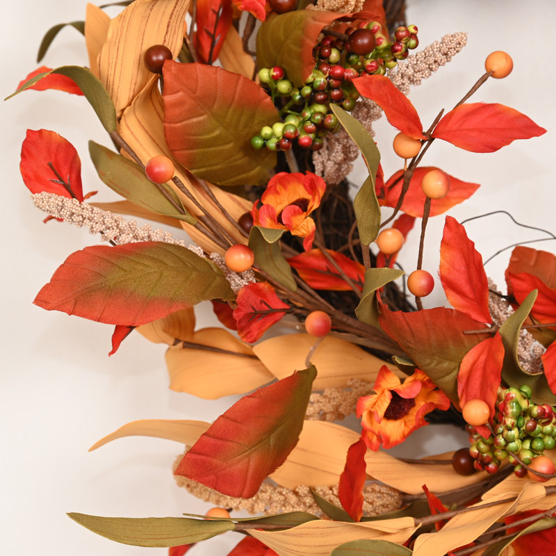Couronne de fleurs artificielles d'automne 22 po pour récolte de baies d'automne