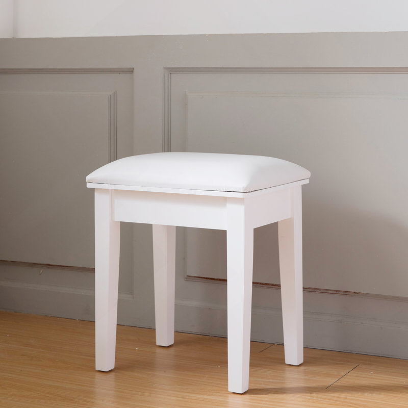 Tabouret de coiffeuse avec coussin et pieds solides, blanc