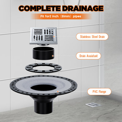 Ensemble de bordure de douche 38 po x 60 po, système de douche complet avec plateau, bordure, membrane imperméable, joints, coins, bride de fixation en ABS, truelle et niveau - drain excentré