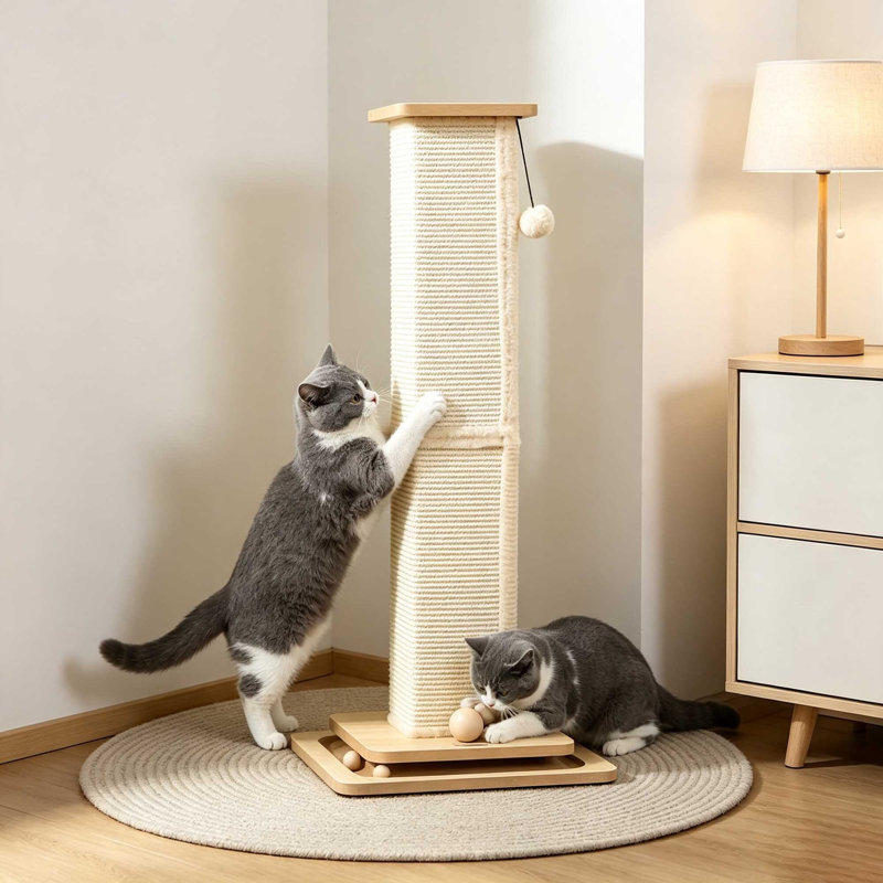 Scratching Post, 87cm H x 39.5cm W x 39.5cm D, Tan