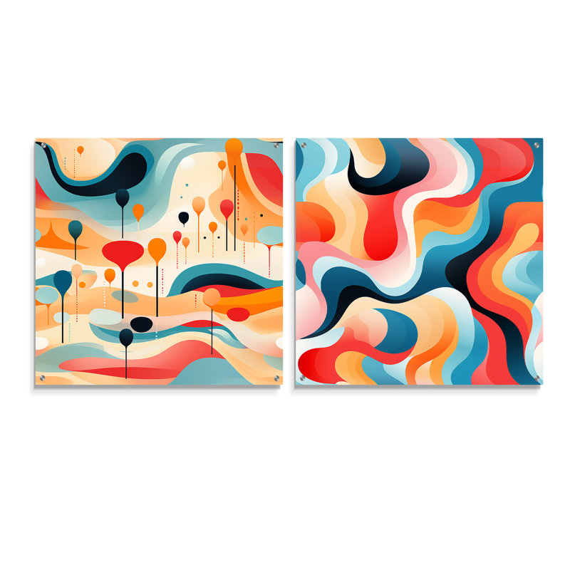 Cridhe - Ensemble de 2 reproductions abstraites d'art mural en verre acrylique, H 16 po x l 33 po