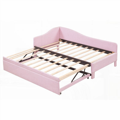 Twin Size Upholstered L-Shaped Daybed with Pop Up Trundle - No Box Spring Needed, Sturdy &amp; Versatile