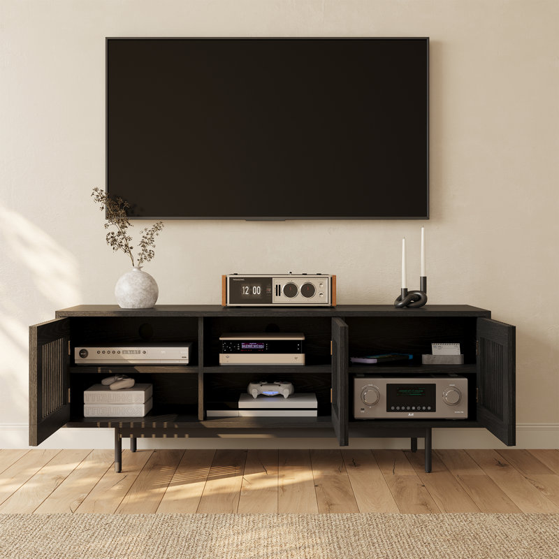 Aeolus Mid-Century Modern TV Stand, Pre-Assembly, Black, 21.26"H x 59.06"L x 18.89"W